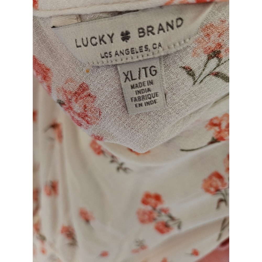 Lucky Brand Floral Maxi Dress Cream Orange V-Neck Sleeveless XL Boho Summer - Picture 3 of 3